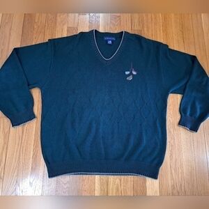 Pinnacle Men's XL Golf V-neck Sweater Hunter Green Textured Ribbed Embroidered